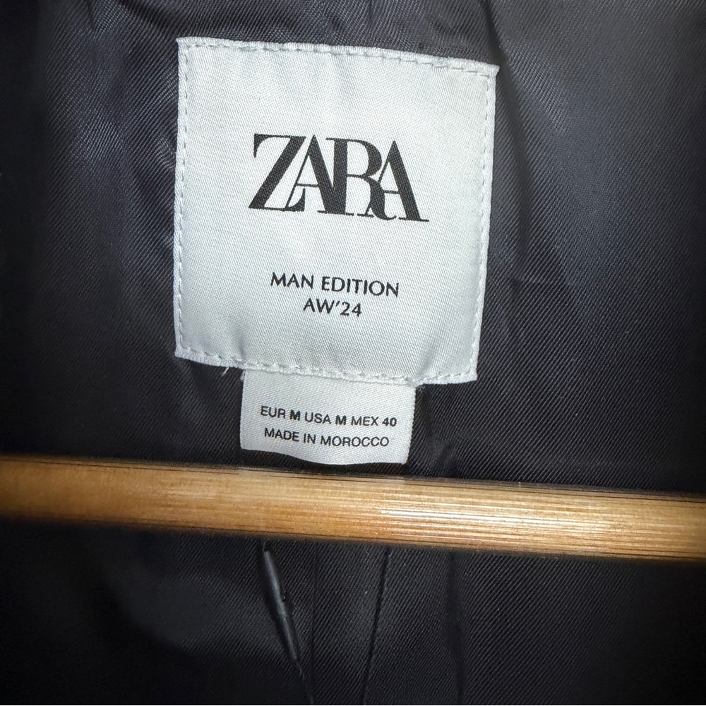 Zara Men's Black wool trench Coat new with tags size M - Picture 7 of 7